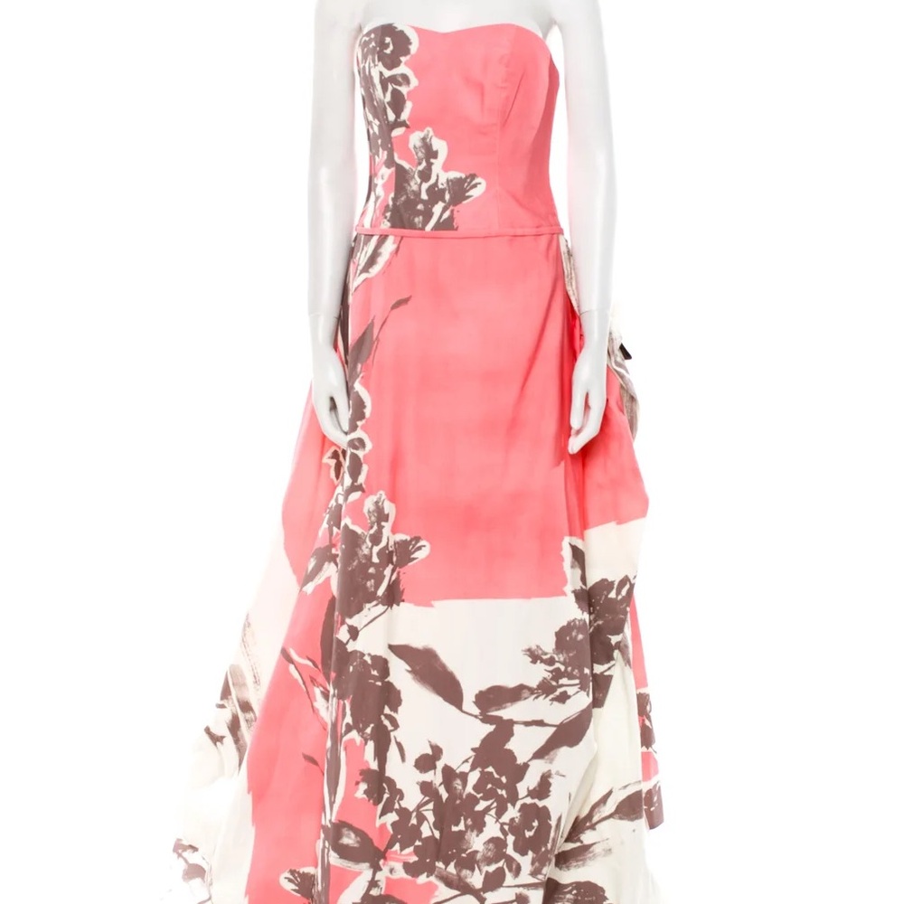 Carolina Herrera Strapless Floral Dress - Pink and Brown